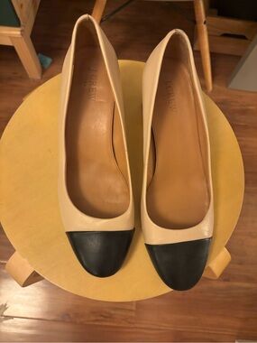 J. Crew Two-Tone Beige Pumps with Black Cap Toe